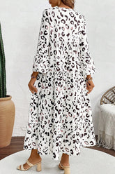 Leopard Notched Long Sleeve Dress OutfitFlow